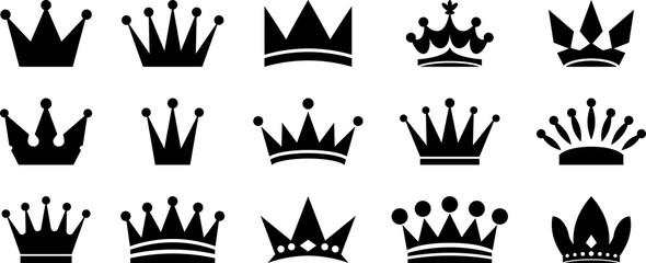 Set of crown icons. Collection of crown symbols. PNG