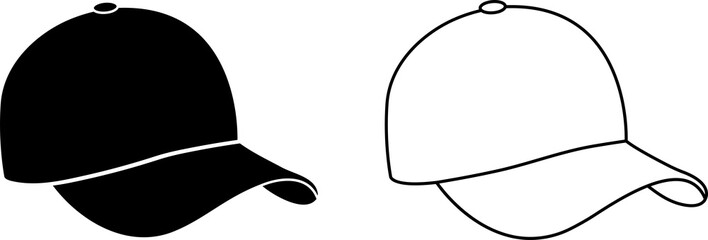 Set of cap icons. Flat and line art style. PNG