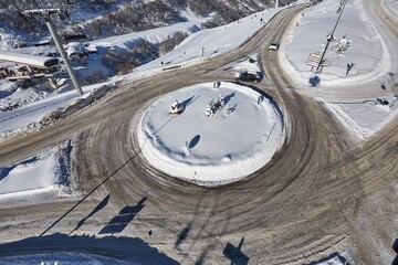 Roundabout in winter with snow