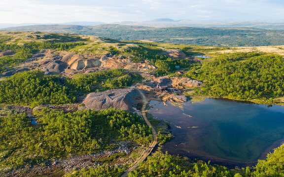 Aerial view of Christianus Sextus historic iron mine near R&oslash;ros in Norway