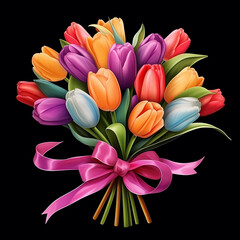 Bukiet Tulipanów. Kwiaty na dzień kobiet. kartka z życzeniami. AI generative - obrazy, fototapety, plakaty