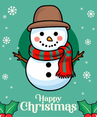 Experience a Blissful Winter Holiday with Endearing Vector Snowman, Christmas Cartoon Entity
