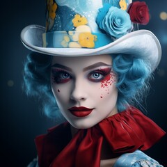 Clown girl style wearing makeup on a top hat Ai generated art