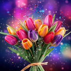 Bukiet Tulipanów. Kwiaty na dzień kobiet. kartka z życzeniami. AI generative - obrazy, fototapety, plakaty