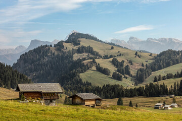 Fototapeta na wymiar Landscape Impression of Alpe di Siusi (Seiser Alm), Dolomites, Italy, in autumn outdoors