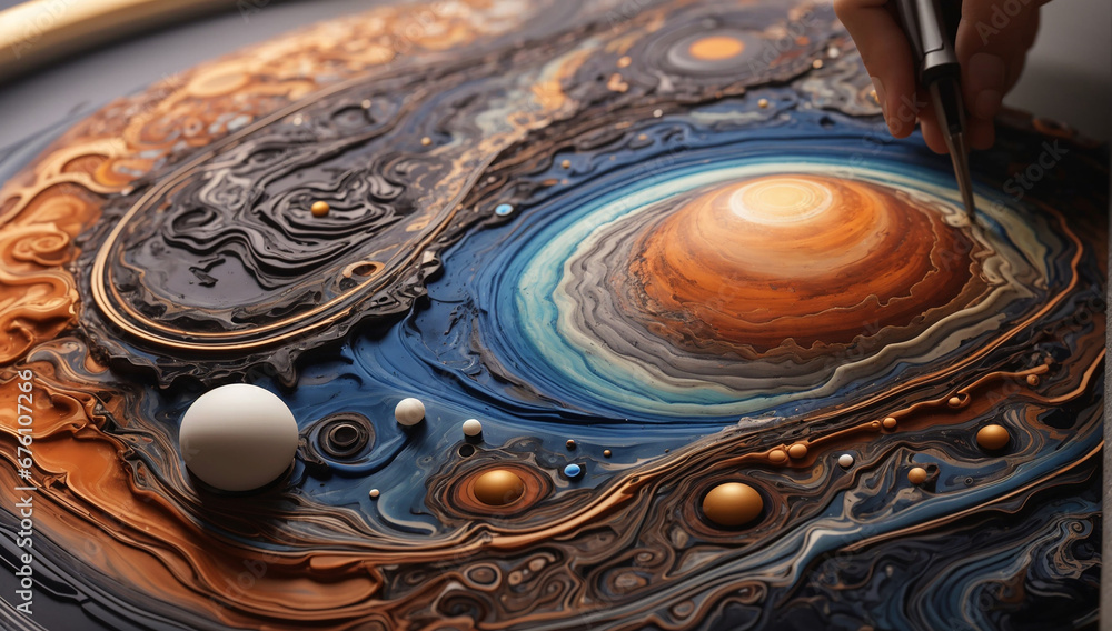 Poster create a meticulous and close-up representation that highlights the complex surface features decorat
