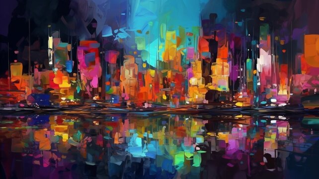 Colorful abstract menacing cityscape landscape AI Generated pictures