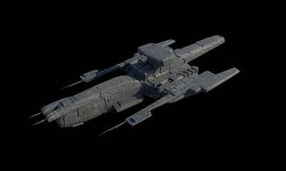 Spaceship Command Vessel on Black Background - Side View, 3d digitally rendered science fiction illustration