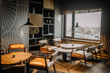 Nordic minimalist style restaurant or cafe store, front design