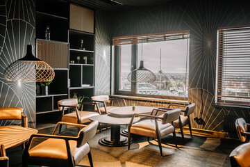 Nordic minimalist style restaurant or cafe store, front design