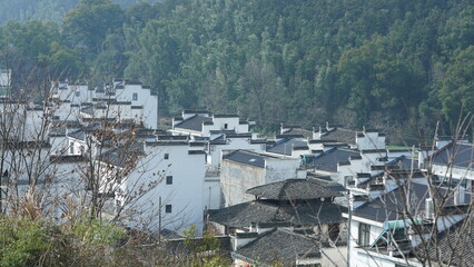 The beautiful countryside view with the old village and mountains on the south of the China