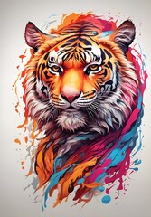 Tiger with colorful splashes on white background. Hand drawn illustration, tiger, colorful splashes, white background, hand drawn, illustration, wildlife art, animal drawing, artistic design, exotic