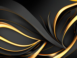 Black and orange abstract wavy background. 3d render illustration