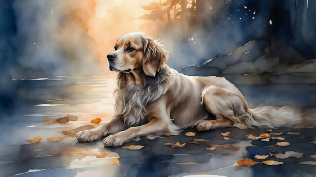 Watercolor wash portrait of a charming Cocker Spaniel, captured in soft and vivid strokes.