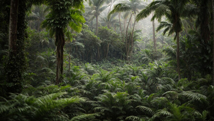 Dense jungle foliage creating a natural barrier and hiding place for wildlife - AI Generative - obrazy, fototapety, plakaty