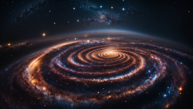 Distant galaxy with elongated spiral arms, a testament to the beauty of cosmic structures - AI Generative