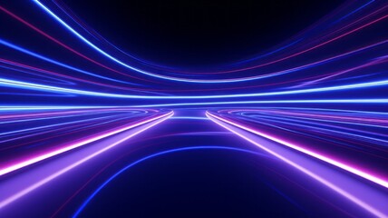 Fototapeta na wymiar 3d render. Abstract background of blue pink teal neon stripes and lasers ascending. wide angle, open space, tech Modern wallpaper