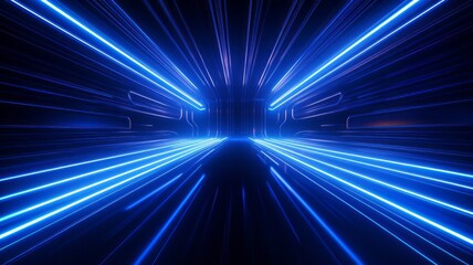 3d render. Abstract background of blue pink teal neon stripes and lasers ascending. wide angle, open space, tech Modern wallpaper - obrazy, fototapety, plakaty