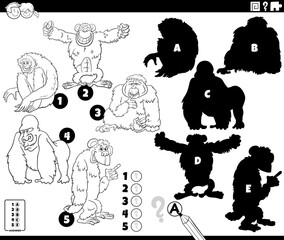 shadows game with cartoon apes characters coloring page