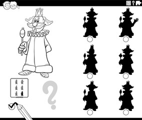 Obraz na płótnie Canvas shadows game with cartoon king character coloring page