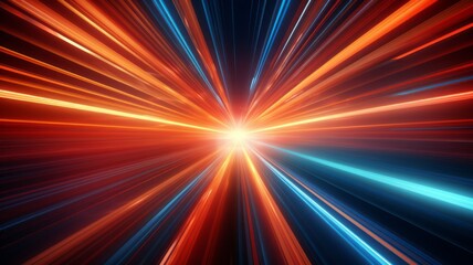 3d render. geometric shapes Abstract background of red orange teal neon wavy stripes and lasers ascending in a large room. wide angle, open space, tech Modern wallpaper