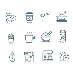  Coffee and Tea,breakfast line icons vector design