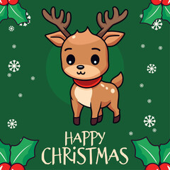 Vector Lovely Newborn Deer, Moose, Reindeer: Festive Winter Holiday as Christmas Cartoon Characters