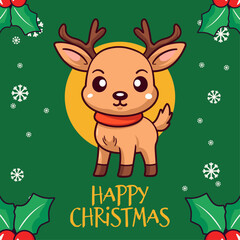 Obraz na płótnie Canvas Vector Adorable Baby Deer, Moose, Reindeer: Joyful Winter Holiday as Christmas Cartoon Characters