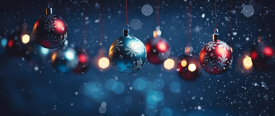 Fototapeta na wymiar Twinkling Festive Elegance: Christmas Tree with Glistening Baubles and Soft Shiny Lights Background