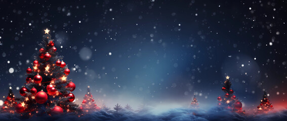 Twinkling Festive Elegance: Christmas Tree with Glistening Baubles and Soft Shiny Lights Background