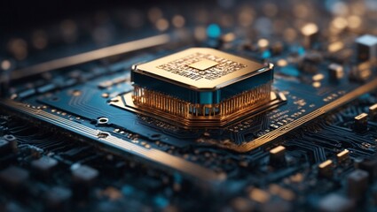 Close up of  Central Computer Processors CPU. Motherboard digital chip background. Technology and science concept. Advanced human civilization concept. Copy space.