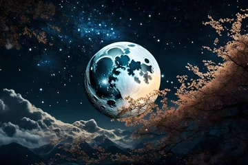Crédence de cuisine en verre imprimé Pleine Lune arbre Magical moon beautiful night view 