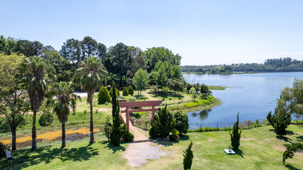 Japanese garden in Parque da Cidade in the city of Jundiai, Sao Paulo, Brazil.