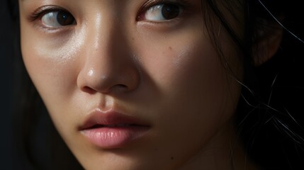 Close-up portrait of a young Asian woman, skincare concept - obrazy, fototapety, plakaty