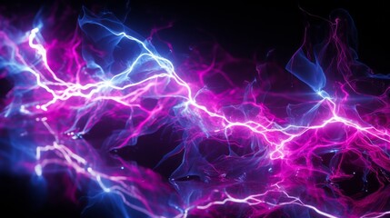 Electric blue and pink lightning currents intertwine like neural synapses against a deep black space. Generative AI