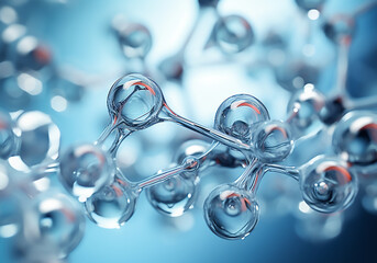 Clear and transparent abstract background with bubbles, water molecule, abstract molecule...
