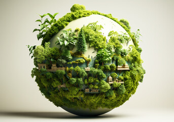 Vibrant green globe with lush green foliage and plants. Planet Earth. AI generative - obrazy, fototapety, plakaty
