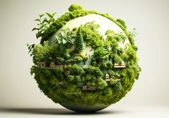 Photo sur Plexiglas Europe du nord Vibrant green globe with lush green foliage and plants. Planet Earth. AI generative