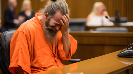 Man Crying Distraught In A Courtroom - obrazy, fototapety, plakaty