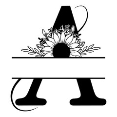 Sunflower Split Monogram svg, png, Floral Monogram Clipart, Sunflower Letter Graphic, Alphabet Bundle, Name Monogram