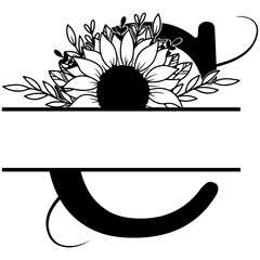 Sunflower Split Monogram svg, png, Floral Monogram Clipart, Sunflower Letter Graphic, Alphabet Bundle, Name Monogram