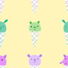Cartoon animals seamless ice cream pattern for wrapping paper and fabrics and linens and kids clothes print