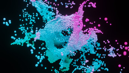 Multicolored small particles on a black background 3D illustration - 676117050