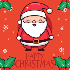 Christmas Cartoon Character Vector: A Merry Winter Holiday with Cute Santa Claus in Hat