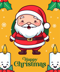 Winter Holiday Delight: Vector of Adorable Santa Claus with Hat, a Christmas Cartoon Character