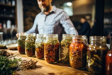 Fermentation Workshops - Educational course on fermenting foods like kimchi and kombucha for gut health - AI Generated - obrazy, fototapety, plakaty
