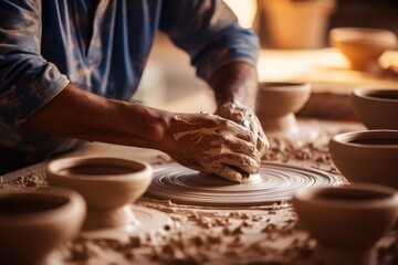 Fototapeta na wymiar Heritage Craftsmanship - Artisan using traditional methods to create hand-crafted pottery, emphasizing the value of heritage crafts - AI Generated