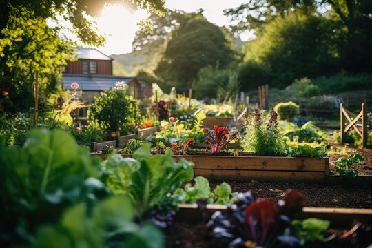 Permaculture Gardens - Home gardeners implementing permaculture principles to create sustainable and self-sufficient gardens - AI Generated