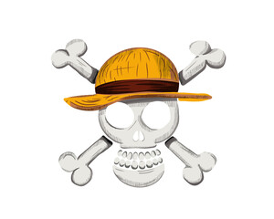 Skull with hat and crossbone with transparent background
