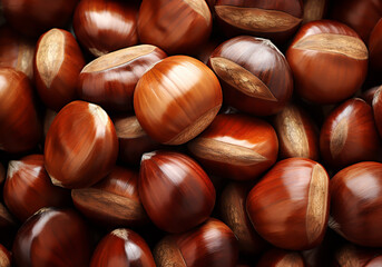 Obraz premium Delicious chestnuts background. Autumn time. AI generative